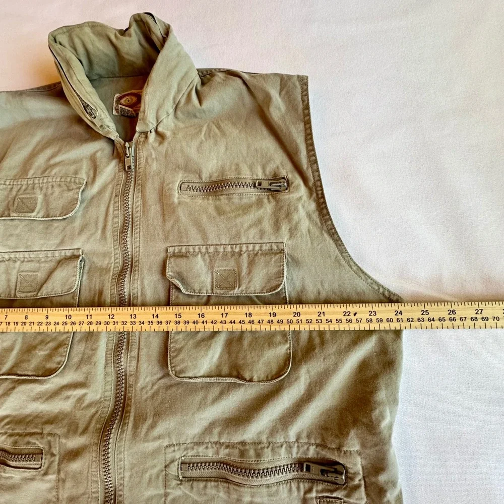 VTG Banana Republic Safari Utility Vest Tan Cotton XL Hood Photo Fishing Hunting
